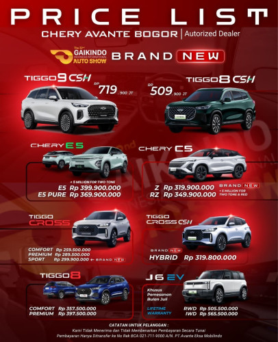 Pricelist Harga Chery kebayoranlamaselatan 2025
